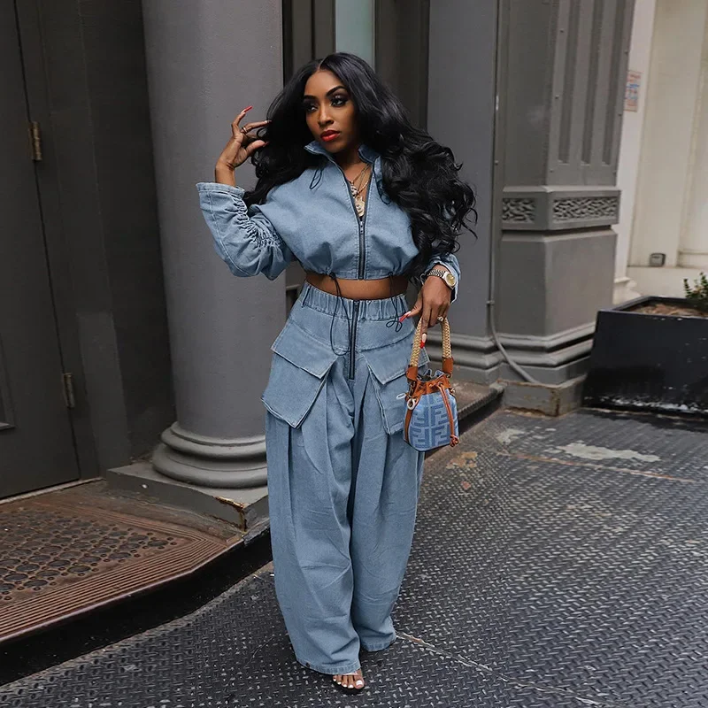 Big Pockets Loose Jeans Cargo Pants Women Fashion Zipper