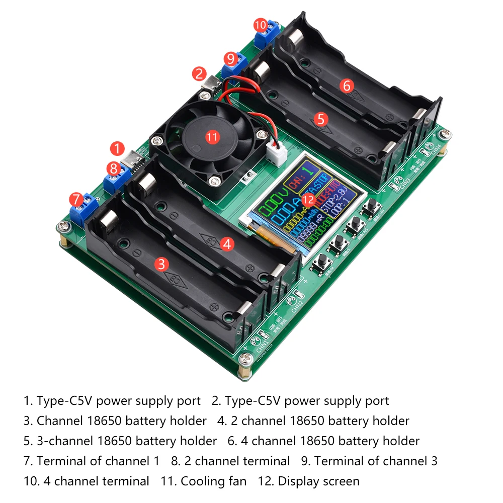 18650 Lithium Battery Capacity Tester Module MAh MWh Digital Battery Power Detector Module 18650 Battery Tester Type-C 4