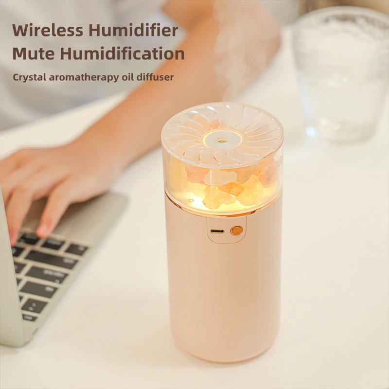 Crystal Salt Stone Air Humidifier Usb Aromatherapy Essential Oil Diffuser With Led Lamp 1200mah