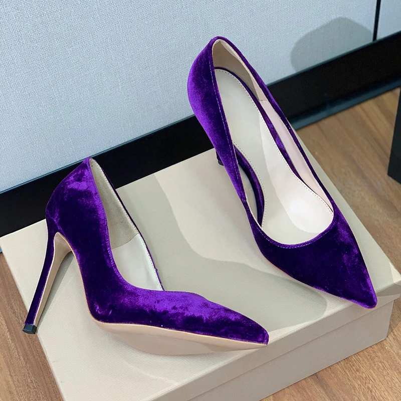 

New Fashion Heels Pure Color Women Luxury Party Dinner Velvet Heels Sheepskin Lining Versatile Elegant Heels Free Shipping