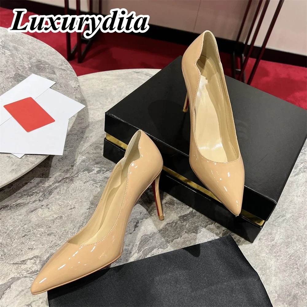 

LUXURYDITA Women Sandal Luxury Designer High Heels 12CM Customize Red Heel KATE Socialite Dinner Wedding shoes H1728