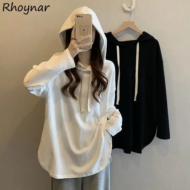 

Hoodies Women Baggy Teens Minimalist Side Slit Hooded Clothes Korean Fashion Students Spring Simply Толстовка Sporty High Street