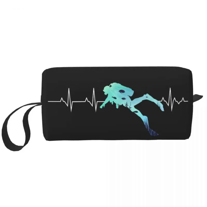 

Custom Scuba Diving Heartbeat Toiletry Bag Women Dive Diver Cosmetic Makeup Organizer Lady Beauty Storage Dopp Kit Box