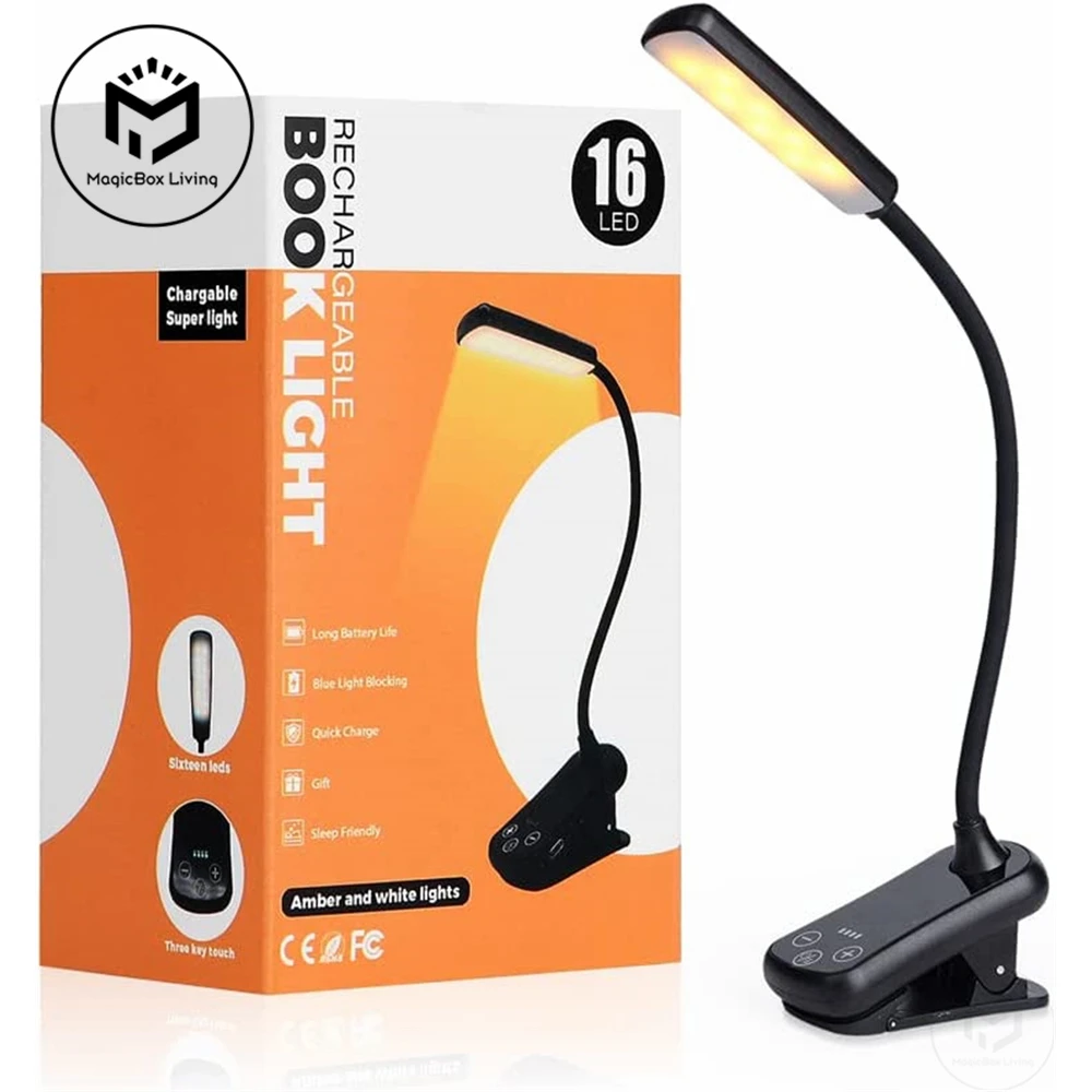 Lampe de Lecture Rechargeable par USB à 16 LED Réglable à 180 °, Veilleuse de Bureau à Intensité Réglable et Respectueux des Yeux