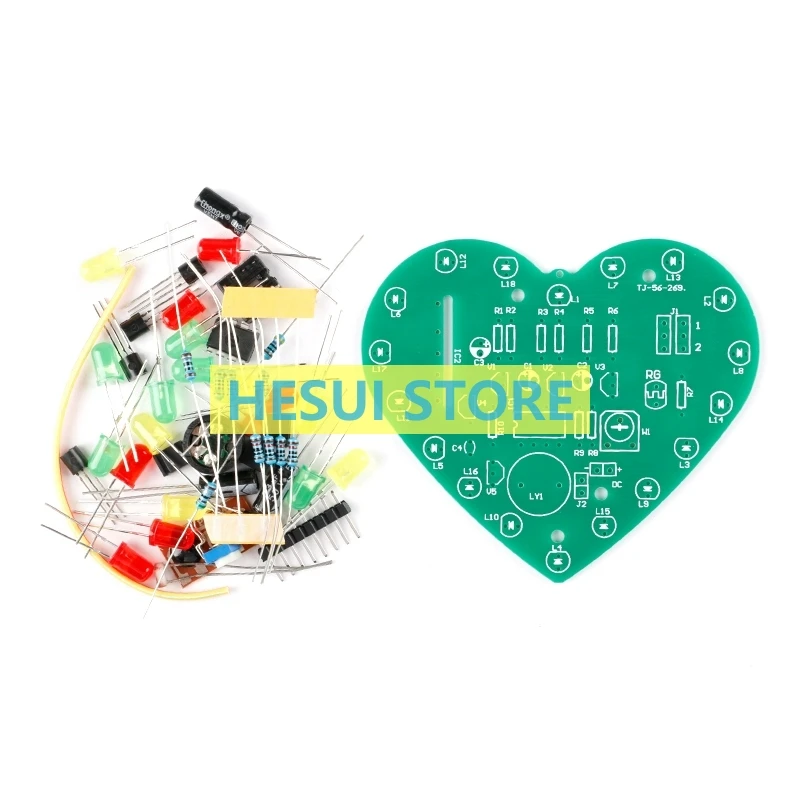 Light Control Music Heart Light Kit 18 Led Color Lights Control Fai Da Te Che Fa Pezzi Insegnamento Pratica Formazione Saldatura