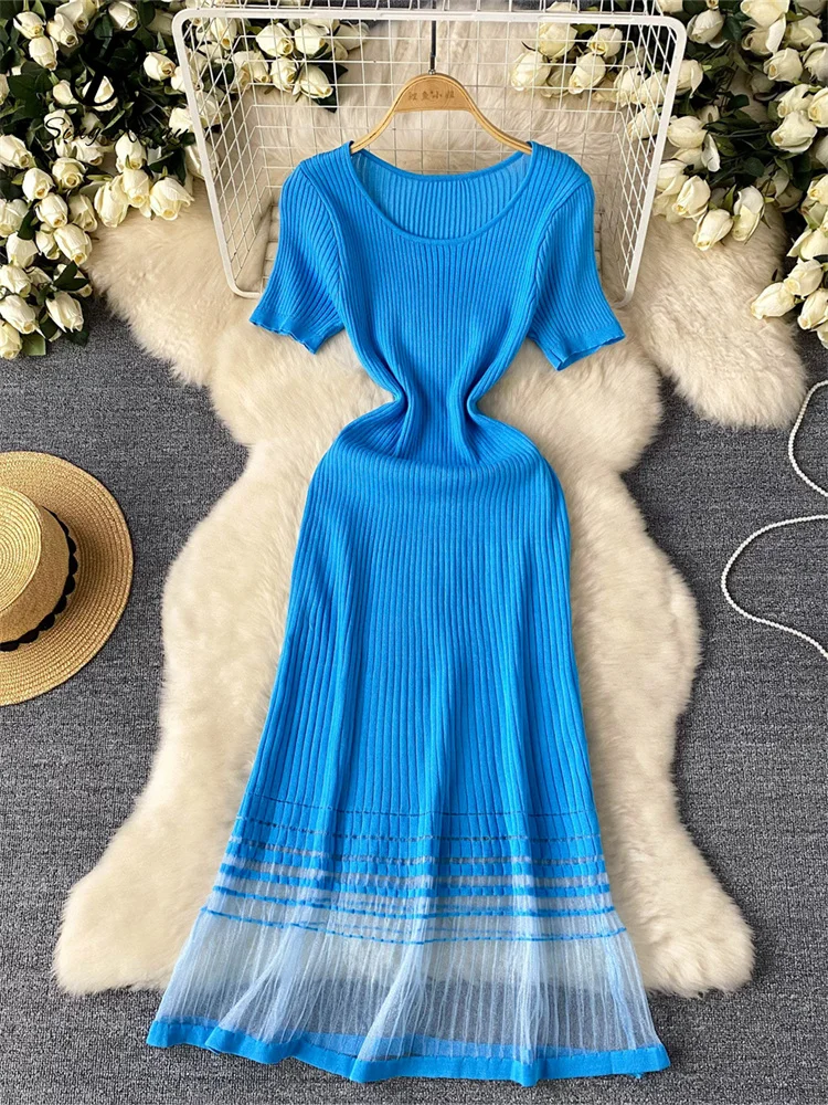 ☆韓国の人気☆Salon de Yohn☆Midi Shirring Blue Dress☆ 2ey74__light-denim_0__46309.
