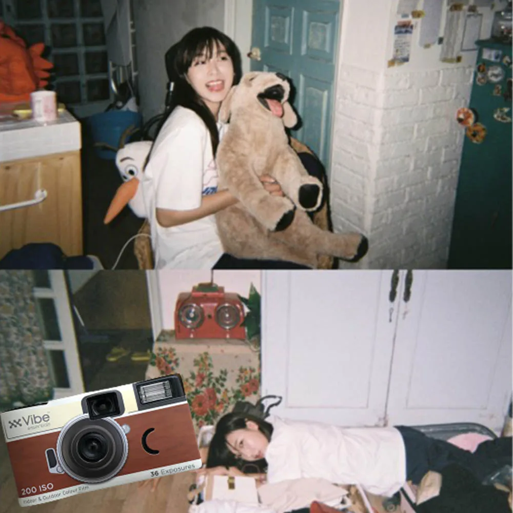 VIBE 레트로 필름 카메라, 일회용 카메라, 플래시 사진 카메라, 32mm 렌즈, 클래식 블랙 레트로 레드, 36 매, 신제품