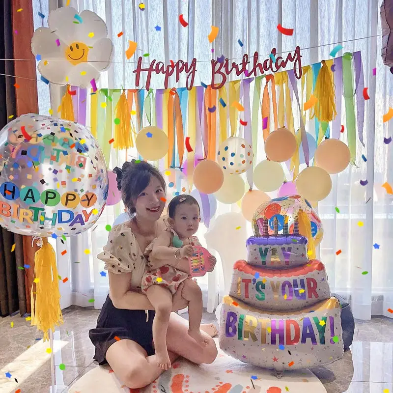 My First Year Old Birthday Decoration Scene Decoration Ins Style Baby Balloon Background Boy and Girl Zhuazhou Props Set