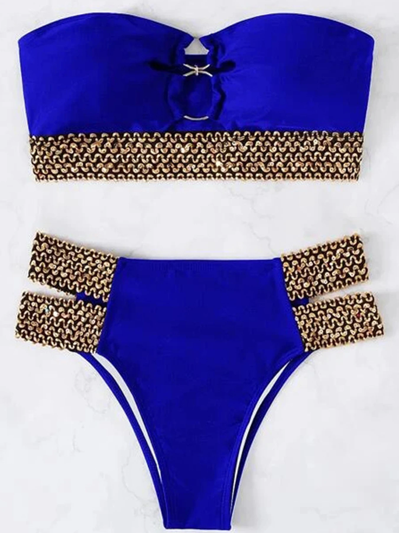 2023 Sexy Strapless Bikini Bandeau Swimwear Women Swimsuit Female Flash Belt Bikini Set Two Pieces Bathing Suit Beachwear Bather
