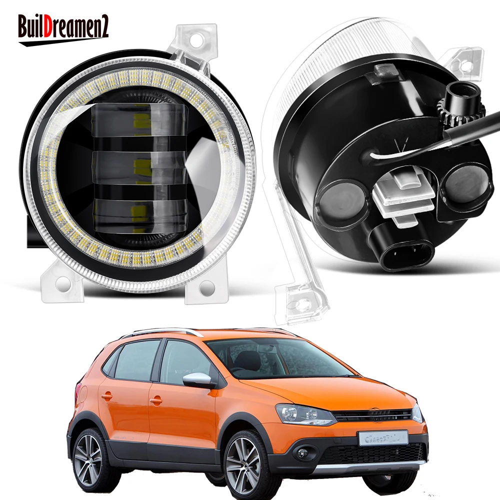2 X Angel Eye Led Gruppo Fendinebbia Per Volkswagen Vw Polo Cross 2011-2017 30W 9006 Auto Sinistra + Lente Destra Fendinebbia Lampada Diurna Drl