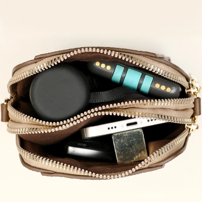 PU Leather Women Shoulder Bag Multi Zipper Soft Cowhide Girls Small Mobile Phone bag Color Stitching Crossbody Bag