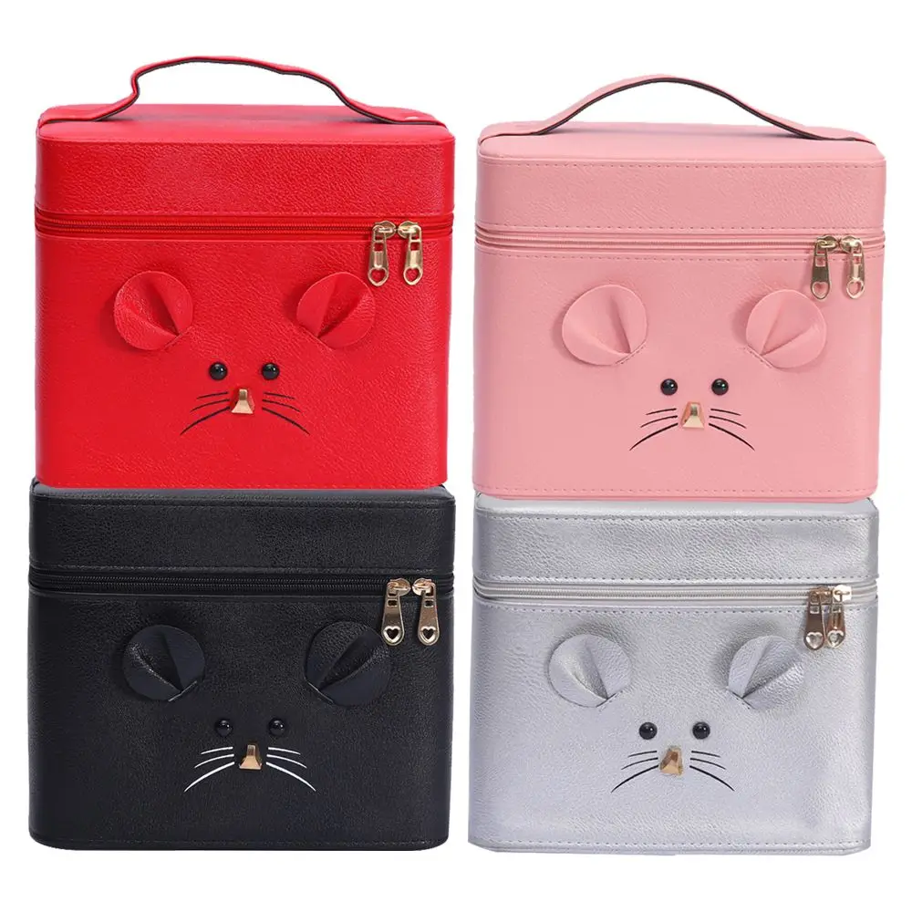 

2022 Travel Mouse Patten Portable Women Makeup Bag , High Capacity Organizer Storage Cosmetic Cases Zipper with Mirror