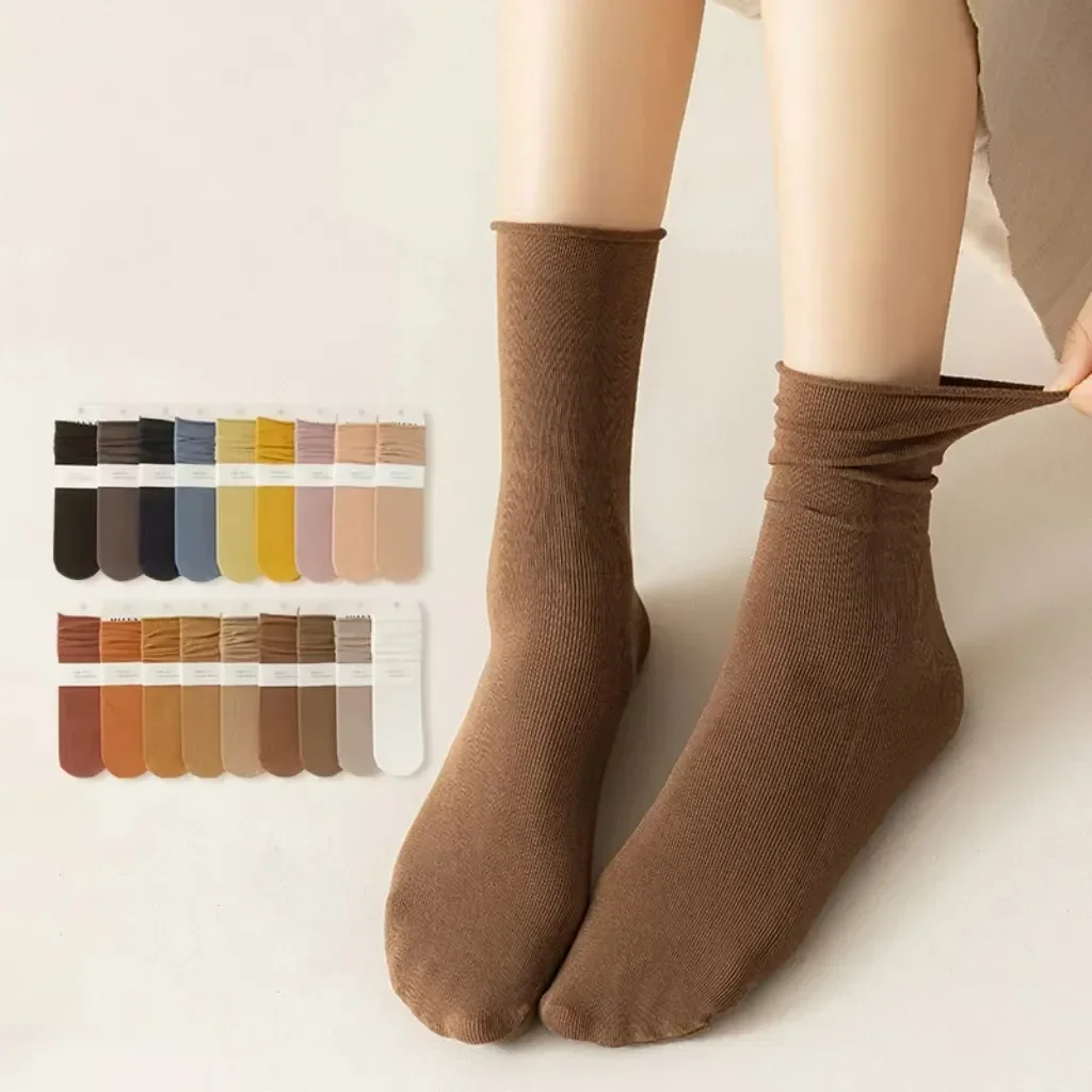 

Breathable Simple Girl Sports 5 Solid Women Thick Season Pairs/lot Casual Cotton Socks Winter Four Long Comfortable Color