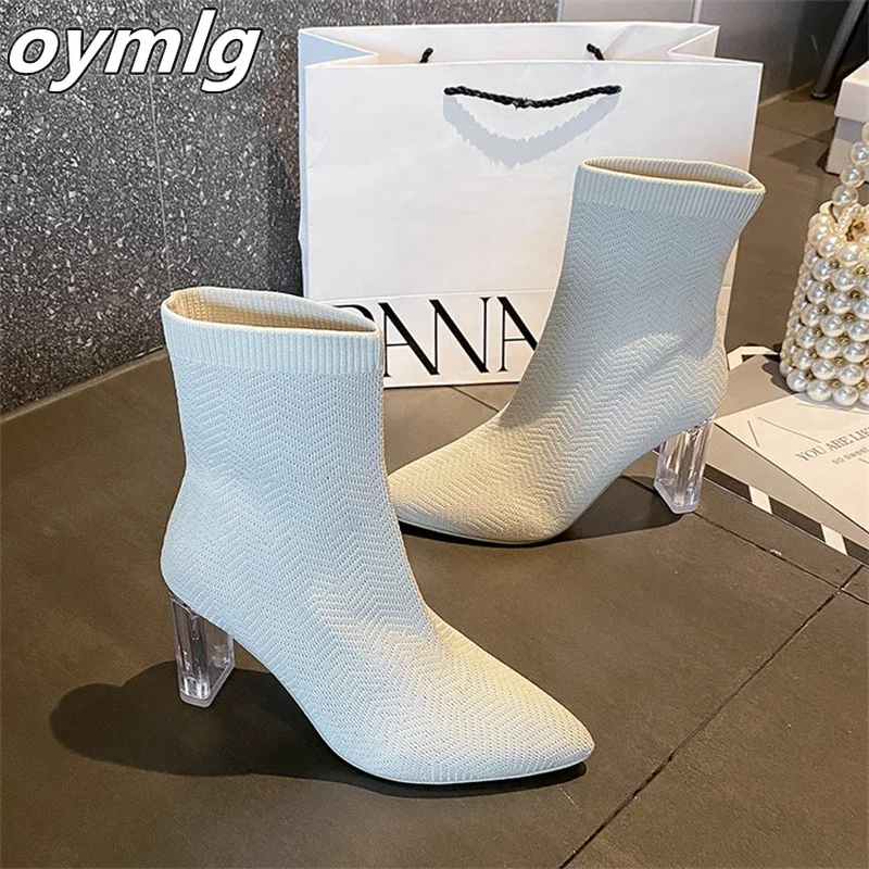 Elastic Boots for Women 2023 New Autumn/Winter Pointed Large Women's Boots Thick High Heel Mid Sleeve Boots