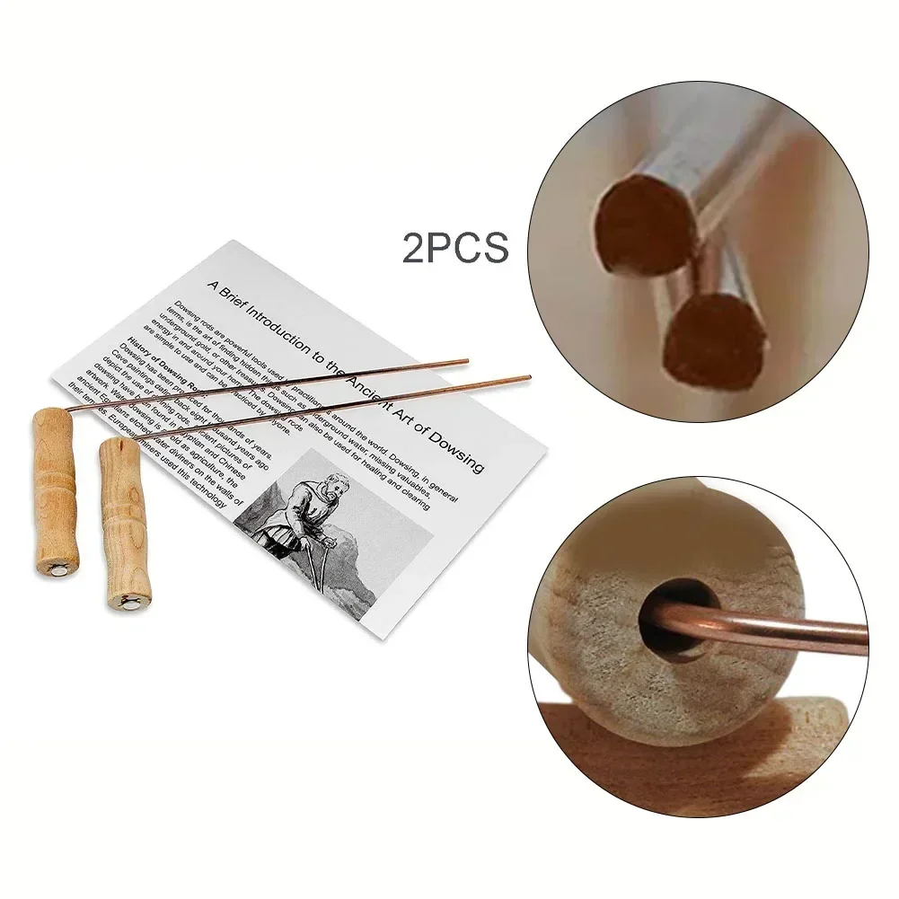 2pcs 99.9% Pure Copper Probes Rod For Divination Tool With Wooden Handles Round Copper Poles Wood Handles For Water Treasure 6