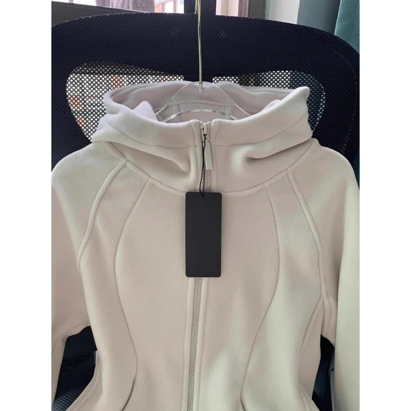 Women's Autumn/Winter New Slim Fleece-Lined Hooded Sweatshirt Petite Thickened Warm Casual Sport Cardigan Jacket