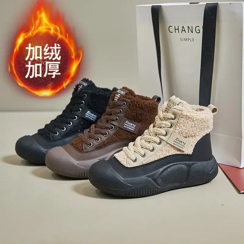 

Зимняя мужская обувь, новинка 2023, высокие ботинки на шнуровке для мужчин и женщин, увеличенные берцы, бархатная рабочая одежда, спортивная и повседневная обувь