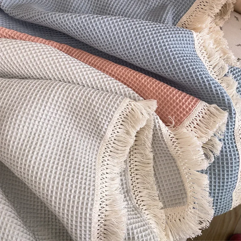 Tassel Baby Blankets Newborn Waffle Cotton Baby Swaddle Blanket New Born Stroller Blanket Bedding Items Infant Nap Bed Cover 4