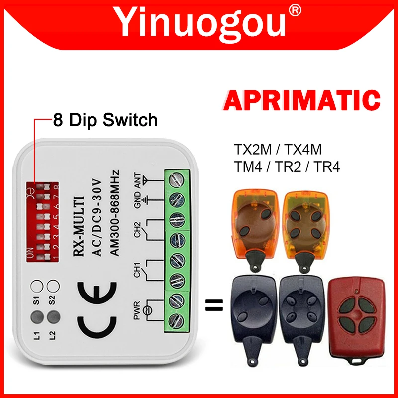 Aprimatic Tr2 Tr4 Tm4 Tx2M/4M Ricevitore Telecomando Per Cancello Da Garage Rx-Multi Ac/Dc9-30V 300-868Mhz Ricevitore Universale Per Il Controllo Dell