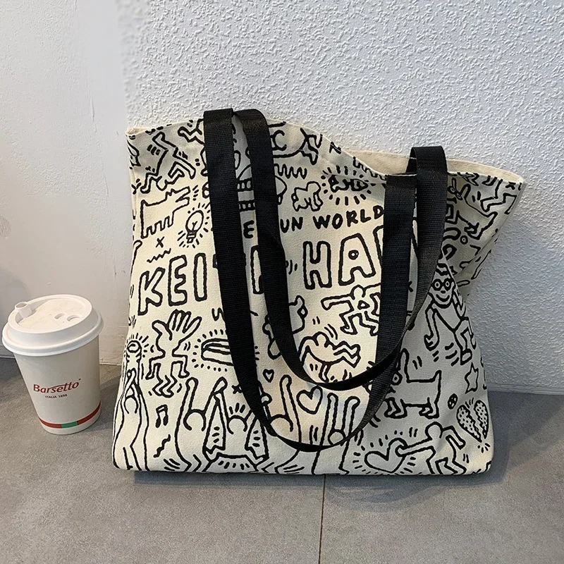 

Women's Large Capacity Niche Cute Korean Style Canvas Tote Bag College Students One Shoulder Portable School Hand Bags for Women