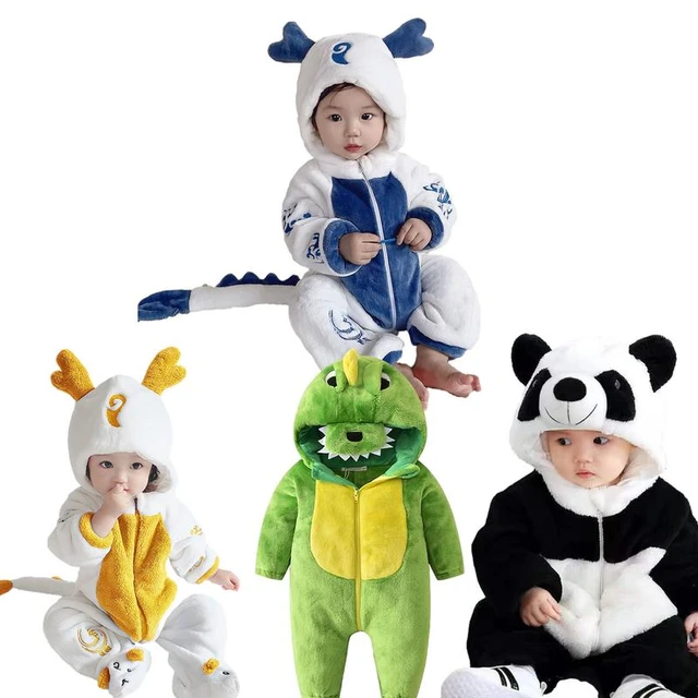 Capodanno carnevale bambini animale costume bambino pagliaccetto con  cappuccio tutina drago bianco dinosauro Panda tuta generale per neonato  Bebe - AliExpress