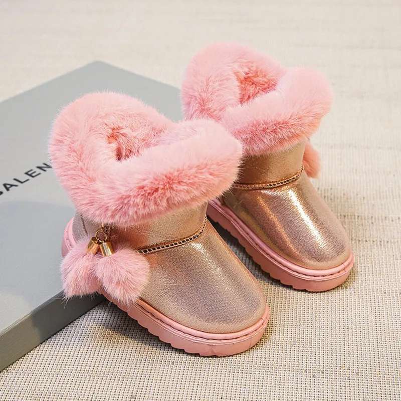 Stivali da neve corti in pelliccia artificiale per bambini invernali scarpe calde invernali per bambini per ragazze