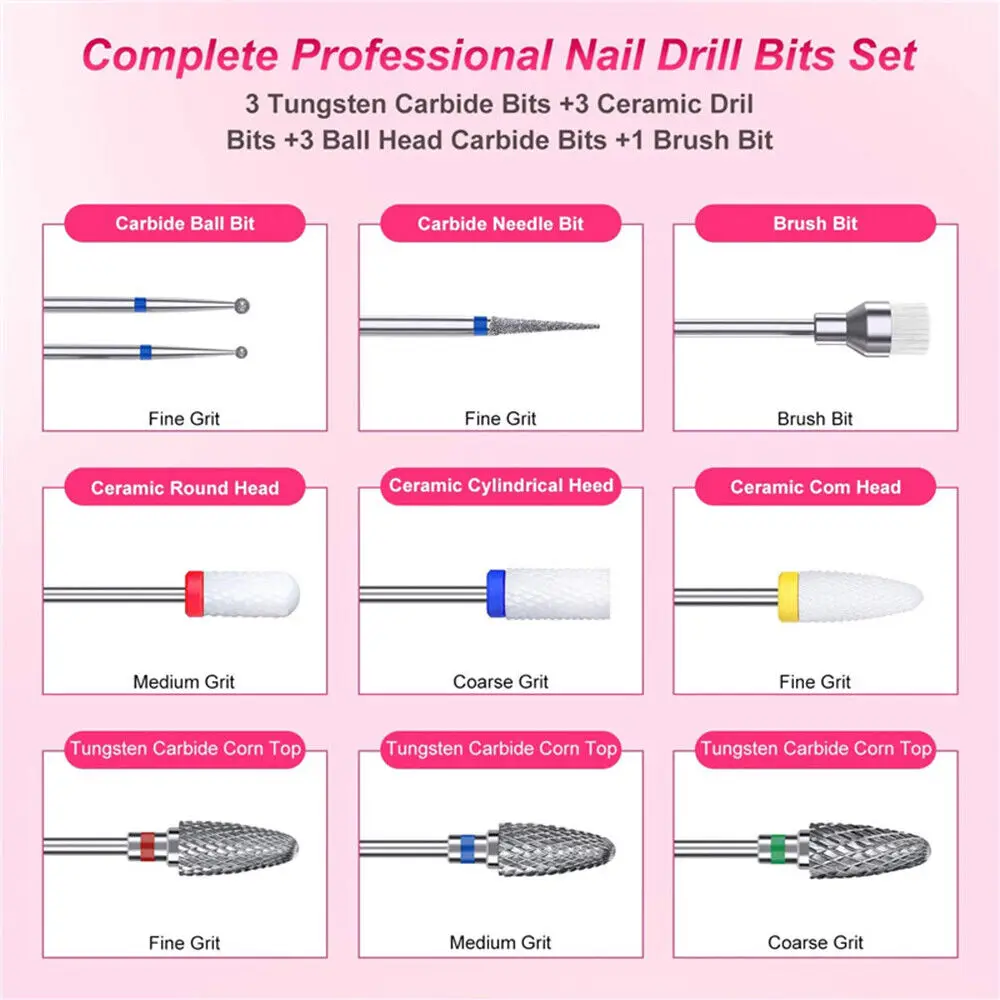 10pcs Professional Tungsten Carbide Acrylic Nail File Bits Nail Art Tools For Electric Manicure Machine Home Salon Use 4