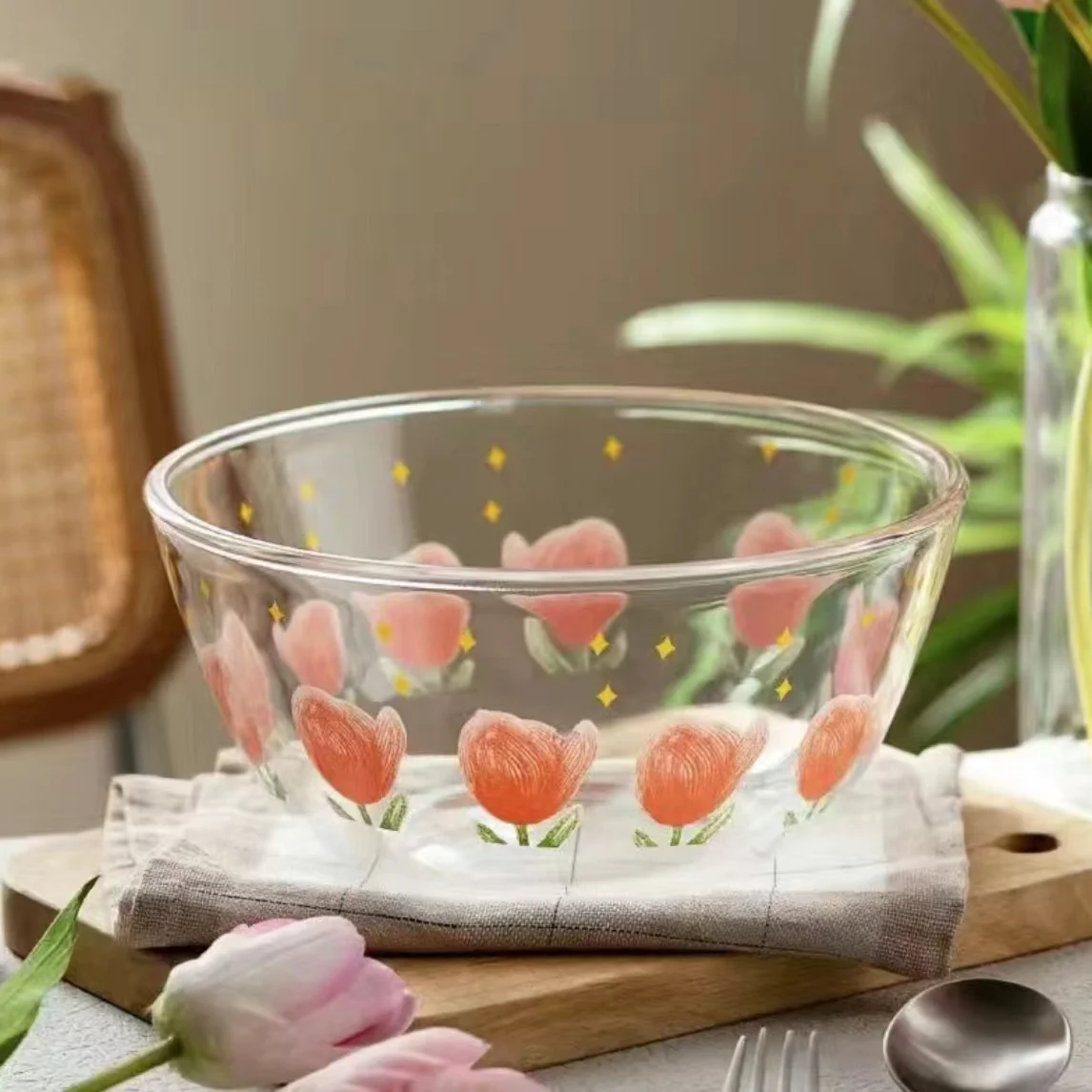 

Large capacity 2200ml tulip circular basin glass decal household mold proof high beauty soup basin glass basin