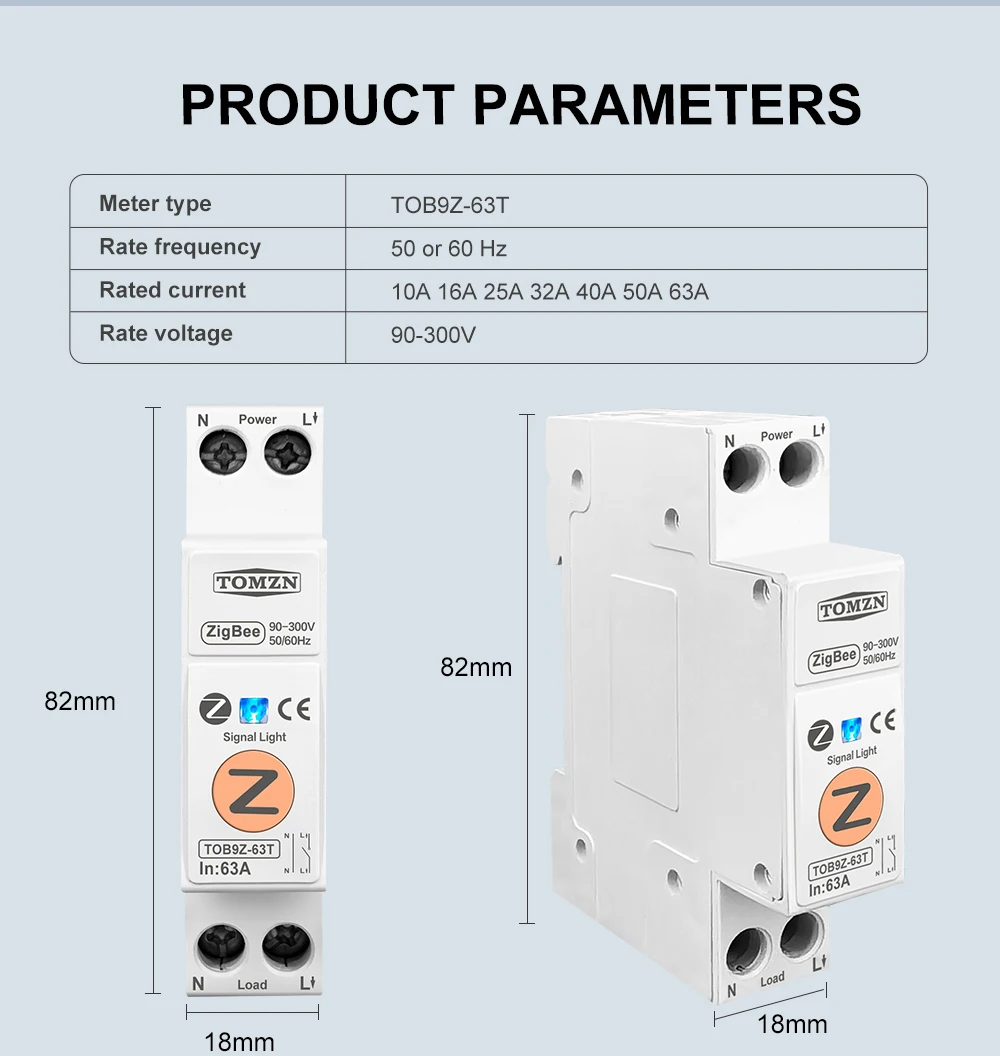 TOMZN-Interruptor Inteligente Zigbee, Medidor de Energia, Monitoramento