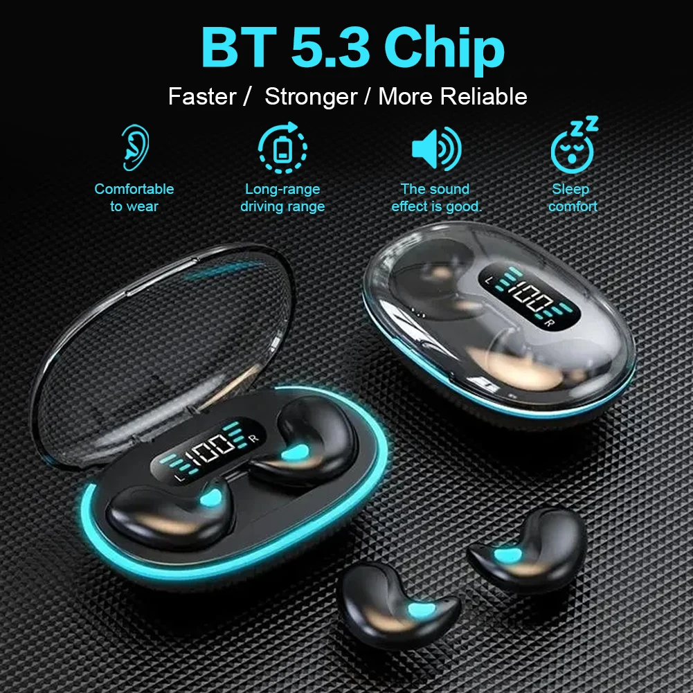 Bluetooth-Compatible 5.3 Sense-Free Micro Sleep Earbuds Noise Cancelling Open Ear Headsets Touch Control for Travel and Business