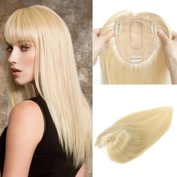 Topper per capelli umani lisci 12x13 cm con frangia per le donne Clip per parrucchino per capelli 3D invisibili europei nelle estensioni dei capelli Parrucchino