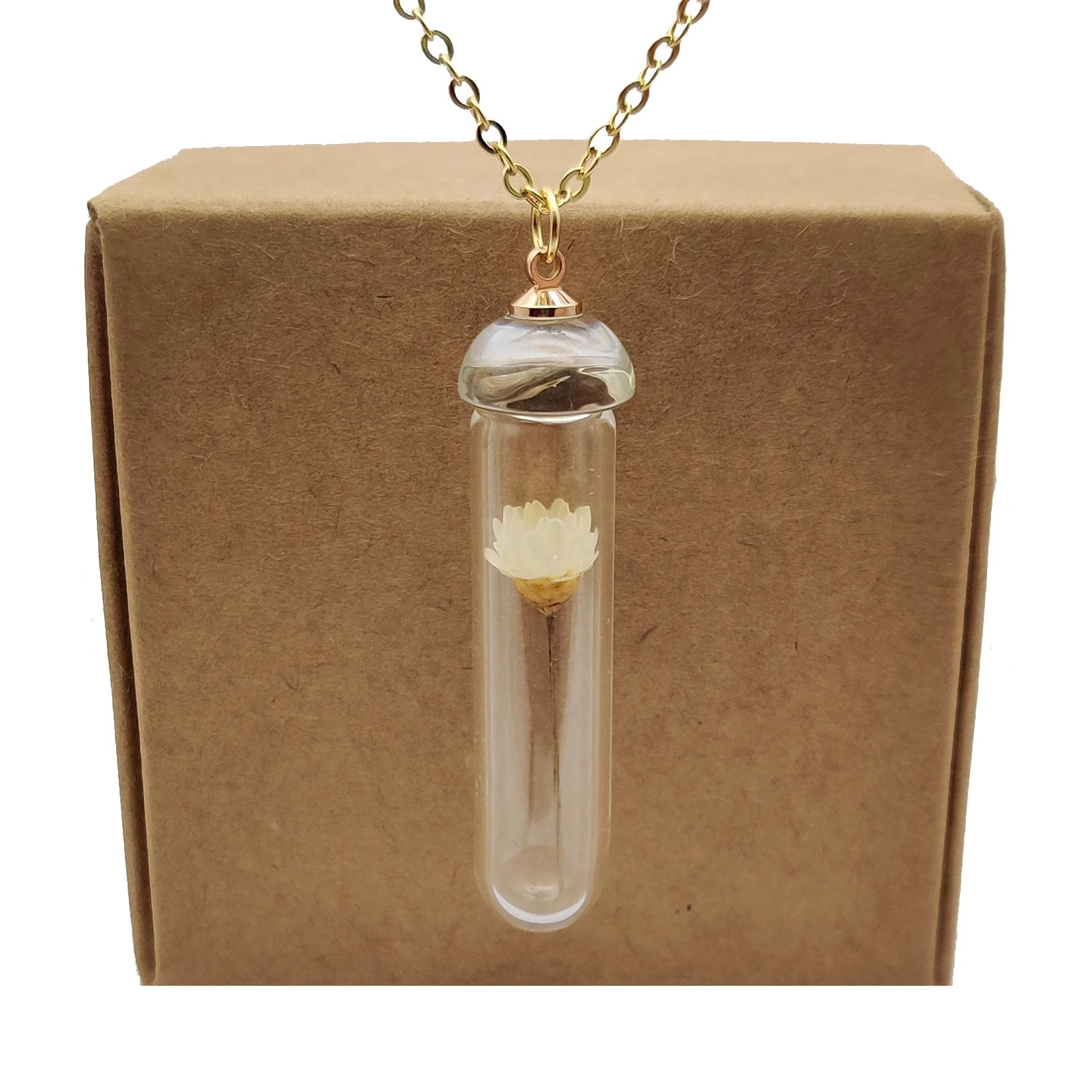 Daisy Ivory Transparent Glass Bottle Pendant Gold Color Chain Long Necklace Women Boho Fashion Jewelry Bohemian Vintage Handmade