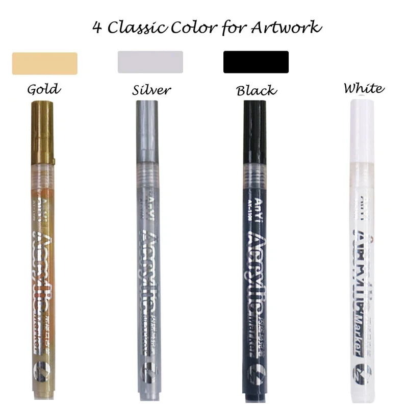 Acrylic paint markers 3Pcs/set Acrylic Markers Paint Pen Black/White/Gold/Silver for Rock Painting Stone Ceramic Tire Metal Canvas Extra-fine Tip