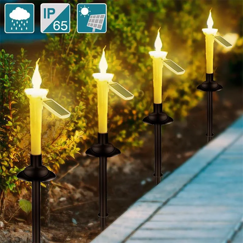 4pcs Solar Candle Light with Candlesticks Holders Waterproof LED Solar Lamp for Outdoor Garden Lawn Pathway Decoration