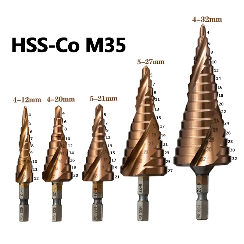 

M35 Cobalt Step Drill Bit HSS-Co 5% Cone Hex Shank Spiral Groove Metal Taper Point Drill Bit Hole Cutter For Stainless Steel