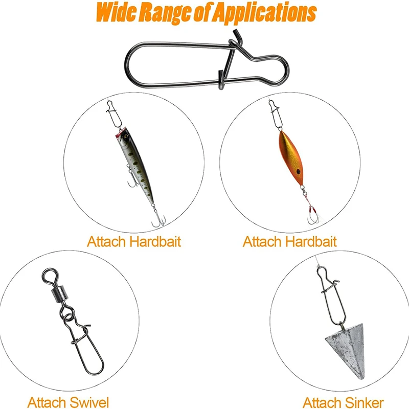 50Pcs Fishing Clips Strong Stainless Steel Quick Change Lure Snap Fishing Snaps Clip Lock for Freshwater Saltwater Tackle