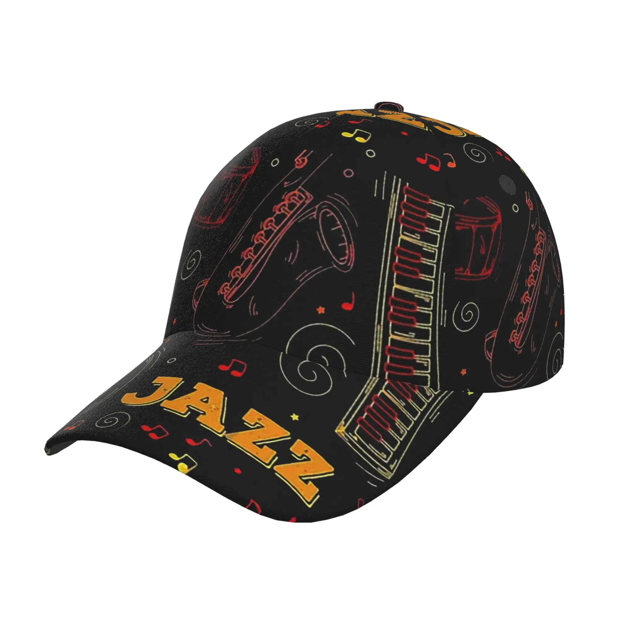 

Jazz Music Hiphop Baseball Cap Print Baseball Cap with Flat Brim Visor for Men Women Hiking Travel All Seasons One Size