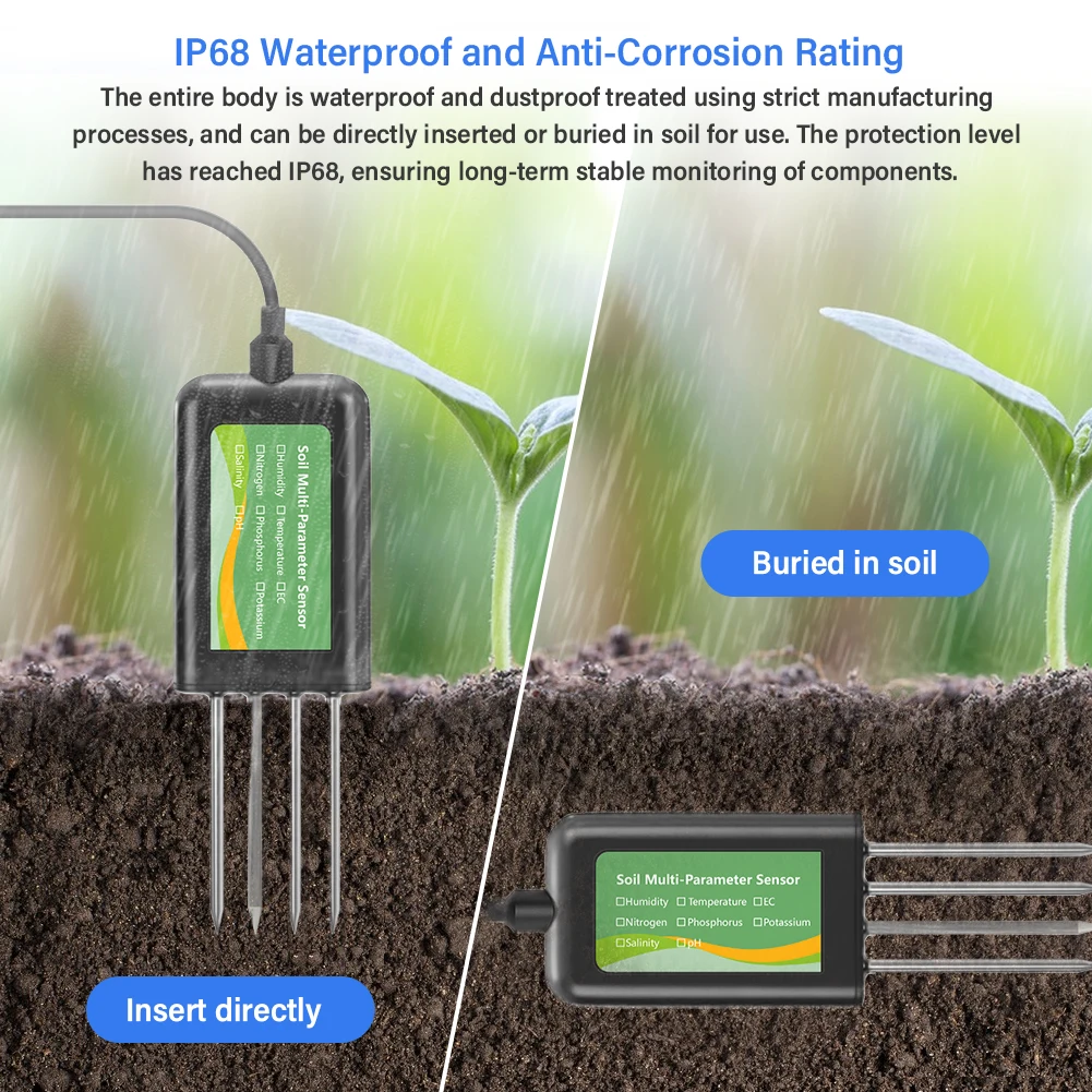 Soil Multi-Parameter Sensor RS485 8-in-1 pH EC Moisture Temperature Salinity NPK