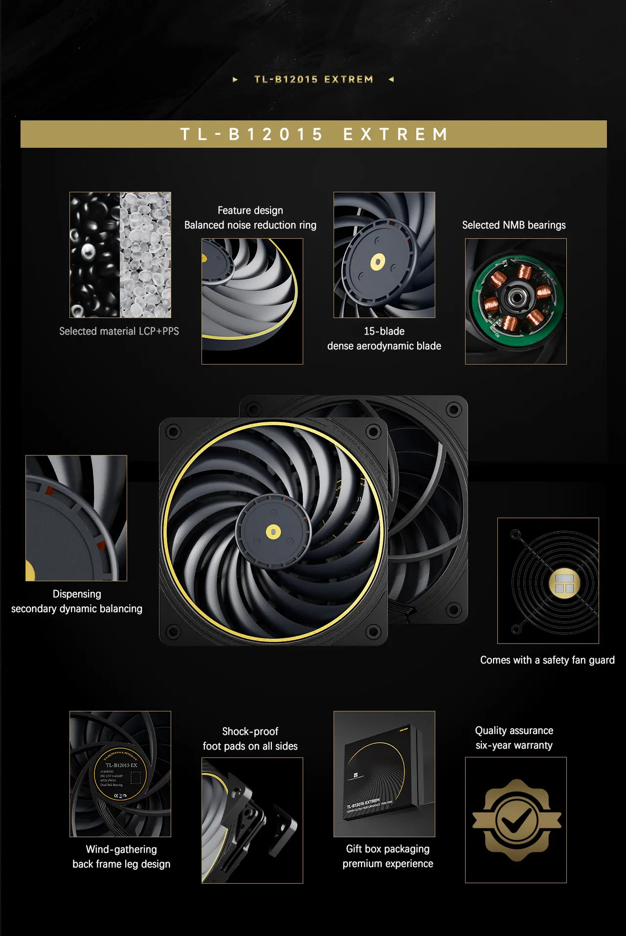 TL-B12015 12cm Thin Fan LCP Polymer Material Fan Blades Double Ball Bearings Thr