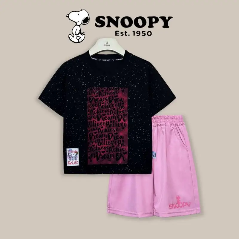 

Kawaii Snoopy аниме мультфильм милые летние новые детские костюмы из двух частей шорты Повседневный Универсальный комплект с коротким рукавом