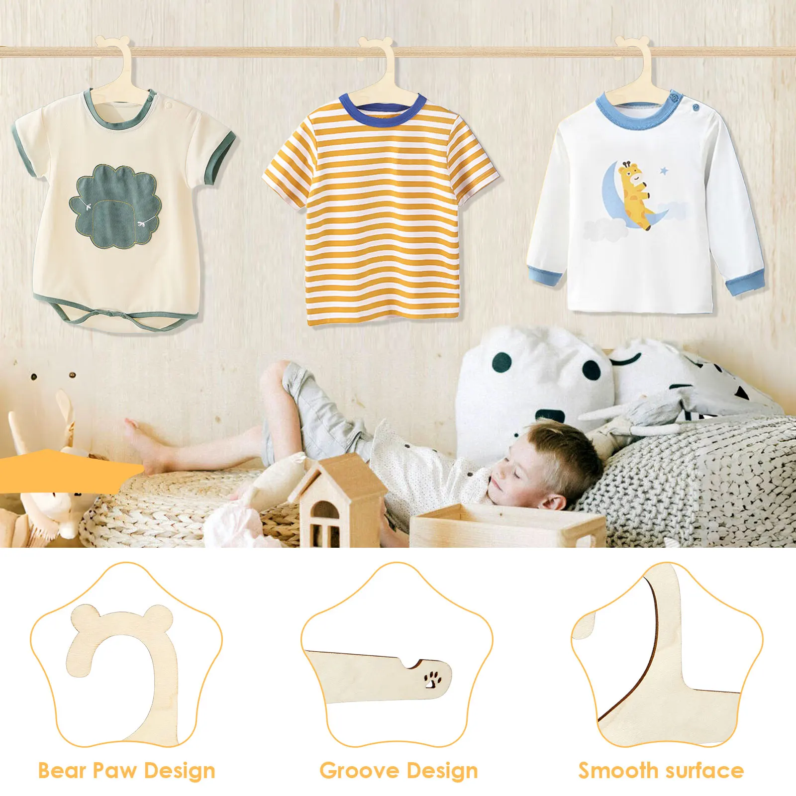 Clothes Hanger 20Pcs Wooden Baby Hangers Smooth Mini Toddler Wooden Clothes Hanger Rack Kids Present Home Girls Princess Room Nursery Decor