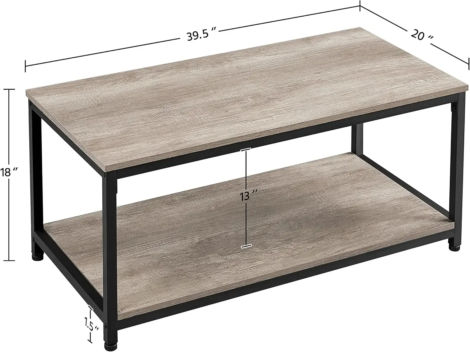 39.5" 2-Tier Coffee Table with Storage Shelve, Industrial Gray Coffee Table, Easy Assembly, Wooden Coffee Table 3