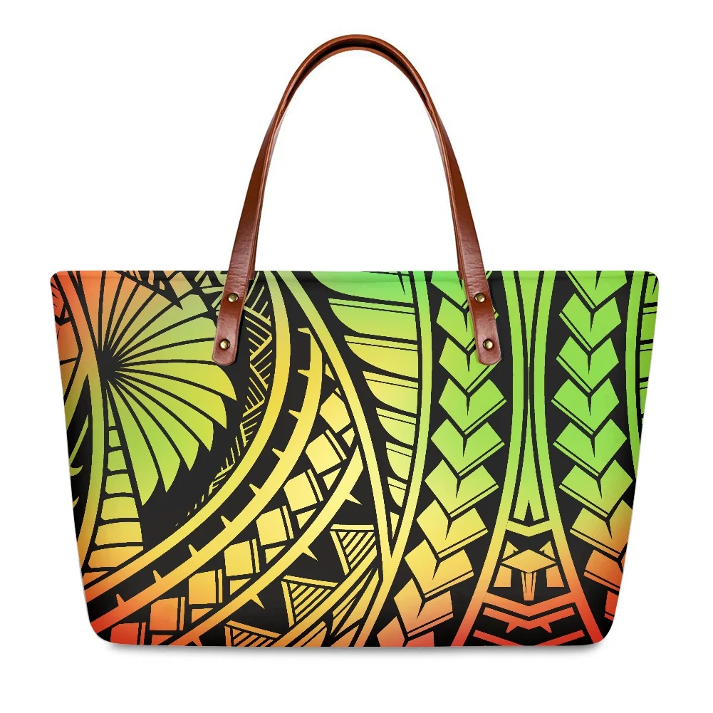 

Cumagical Polynesian Leaves Print Design Female Tote Bag Fashion Handbag for Women Ladies Large Capacity Shoulder Bag