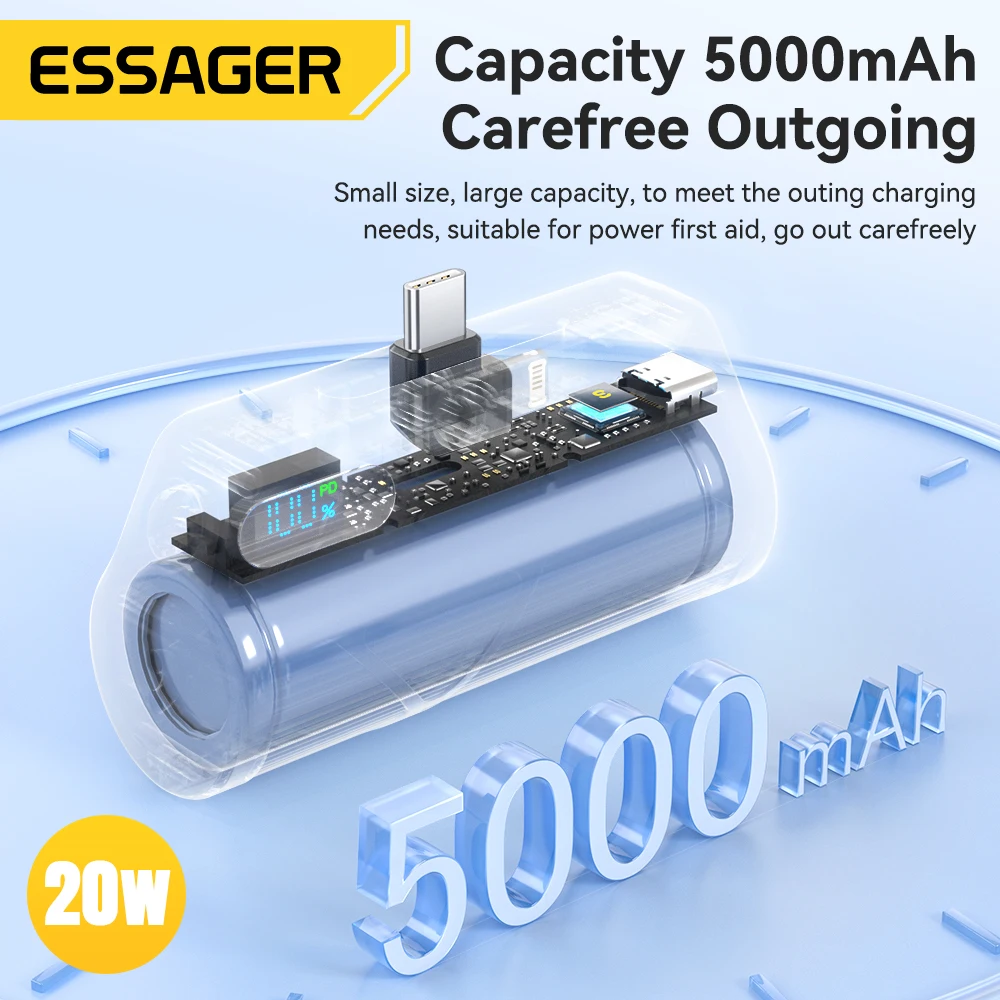 Essager Mini Capsule Power Bank 5000mAh PD 20W Fast Charging for iPhone 17 16 15 Xiaomi Samsung Portable Mobile External Battery
