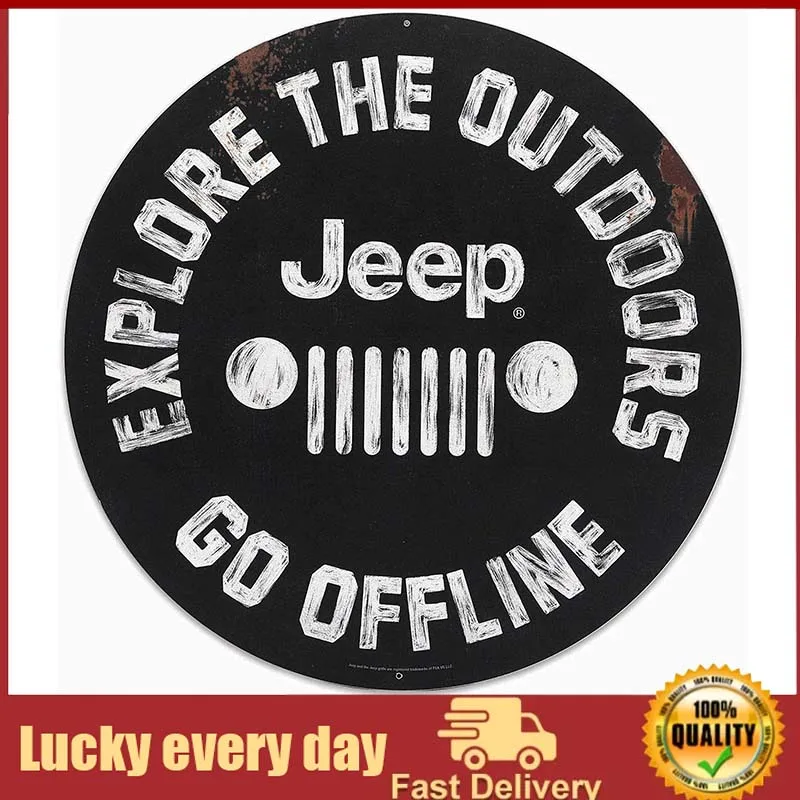 Open Road Brands Jeep Explore The Outdoors Go Offline Grille Logo Round  Metal Sign - Large Vintage Jeep Sign for Man Cave - AliExpress