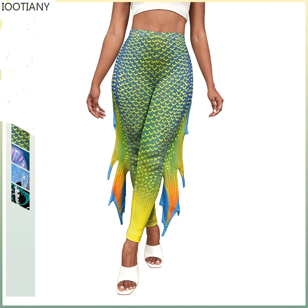 IOOTIANY  Euro American New Hip Lifting Feet Women's Pants Mermaid Tail Scale Fish Fin Printed Sweatpants 2023 bburago 1 43 f1 2023 mercedes amg w14 replica formula 1 scale racing car model hamilton russell signature showcase miniature toy