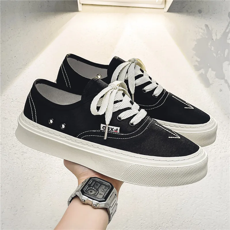 

2023 New Spring Men Shoes Platform Black Canvas Board Shoes Student Male Casual Sneakers Vulcanized Shoes Tenis Shoes