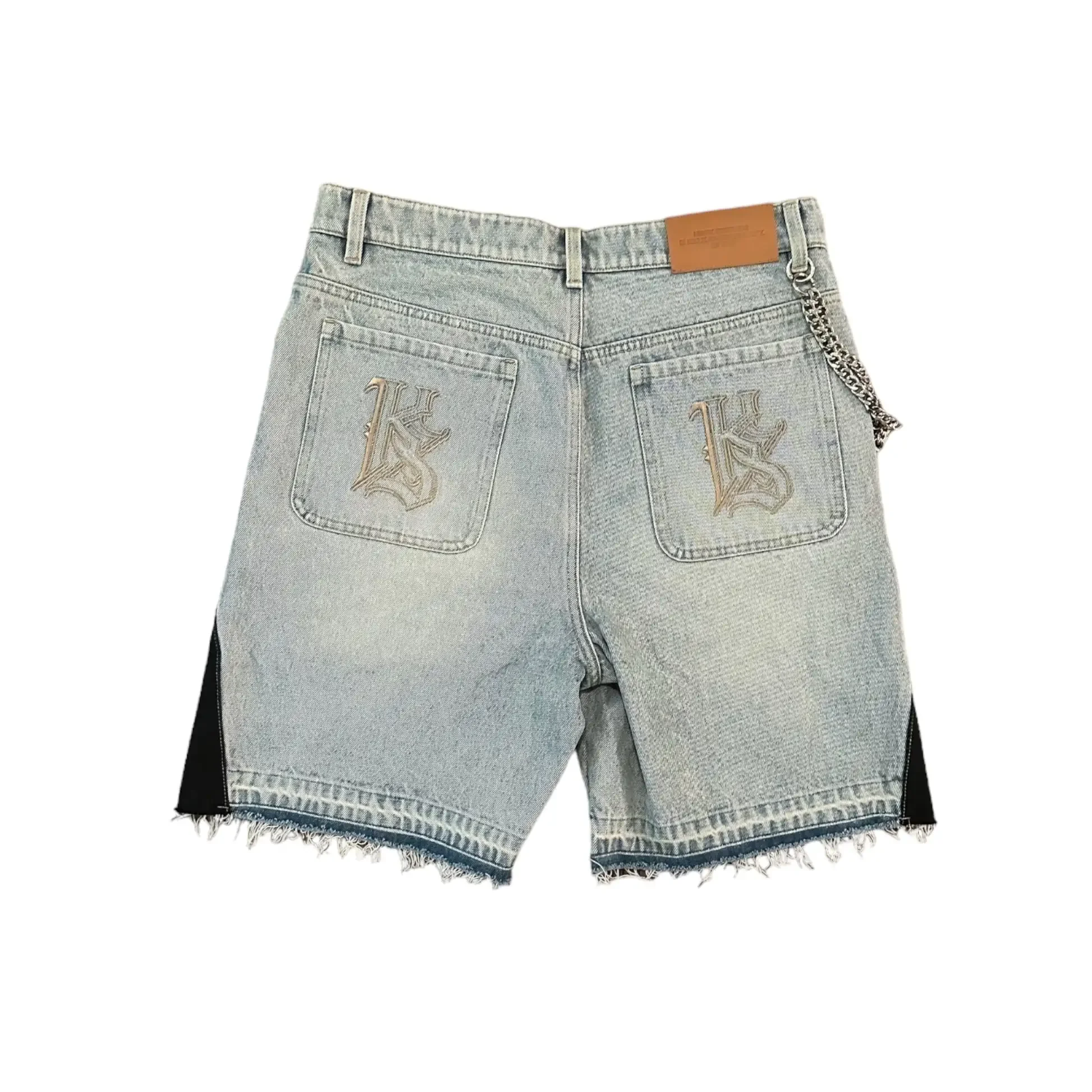 Y2K retro patchwork denim short jeans men hip hop cartoon graphics retro blue denim sports casual shorts street clothing