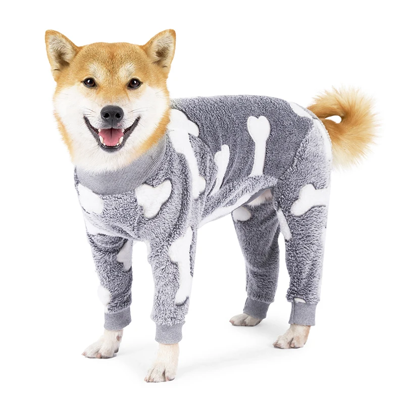 Dog Pajamas Jumpsuit - Warm Fleece Four-Legged Winter Outfit for Medium Large Dogs