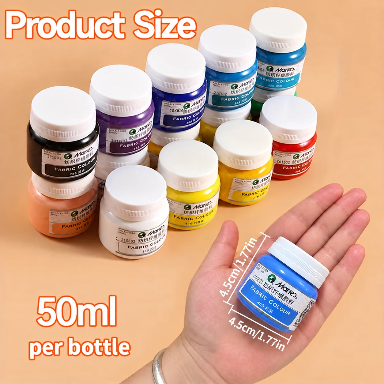 Marie’s Fabric Paint Set - 21 Vibrant Colors for Permanent Fabric Art, 50ml/1.7oz (2 Bottles)